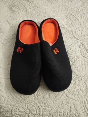 Men's Black Slip-On Slippers with Orange Lining